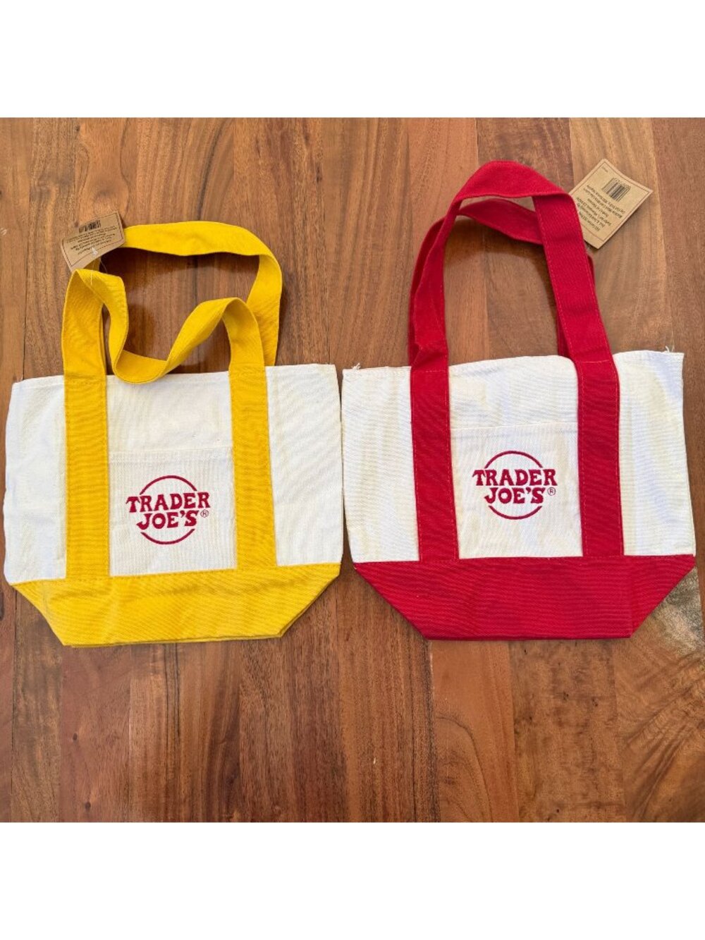 Trader Joe's Mini Canvas Tote Bag Set Yellow & Red Reusable Grocery NWT 2pc